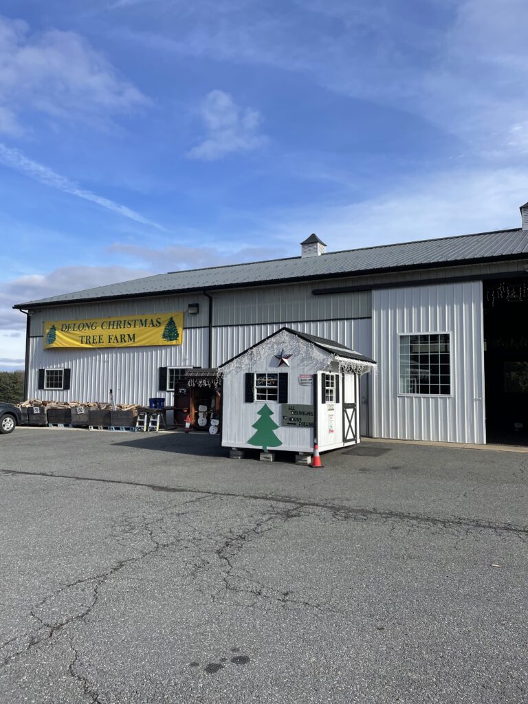 Look for the big white barn on Gouglersville Road - then come inside to find your Christmas tree!